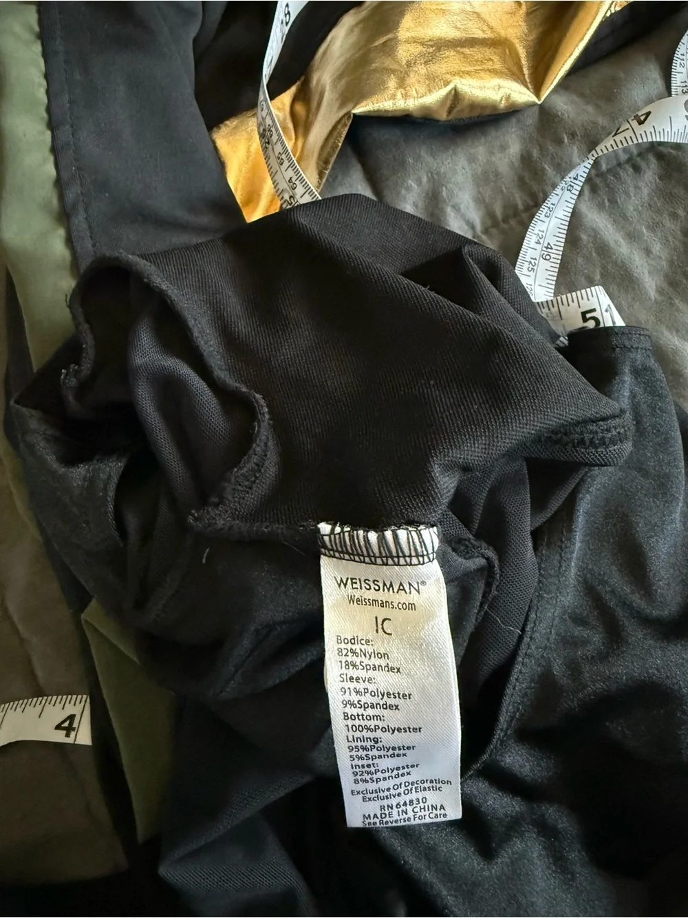 Weissman Black Jumpsuit with Olive Panels and Gold Accents
